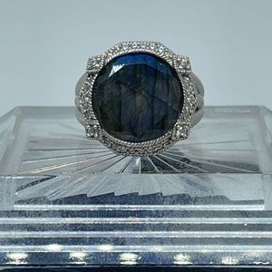 Bague Sterling Judith Ripka à Facettes - Pierre Ovale Verte Cristal - Taille 7 - Occasion Bon état
